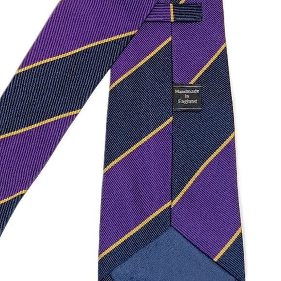 Edward Sexton Silk Repp Tie Men’s 59” Navy Purple Woven Stripe Saville Row Wide - Picture 4 of 5